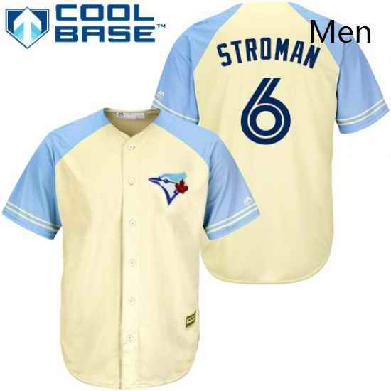 Mens Majestic Toronto Blue Jays 6 Marcus Stroman Replica Cream Exclusive Vintage Cool Base MLB Jersey